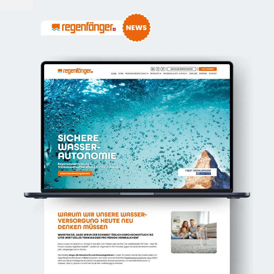 Neu, übersichtlicher & voller Wissen: Willkommen auf der neuen regenfaenger.ch! - Wir haben unsere Webseite komplett für Sie überarbeitet! Ab sofort erwartet Sie auf regenfaenger.ch ein frischer Look, noch mehr Transparenz und umfassendes Expertenwissen rund um Ihre persönliche Wasser-Unabhängigkeit. ✨